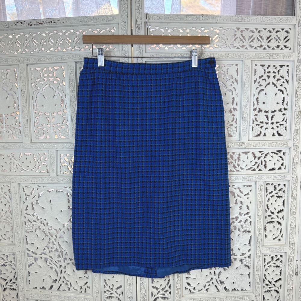 Vtg Pendleton Blue Plaid Wool Pencil Skirt Sz 12P Fits Smaller Academia Preppy‎